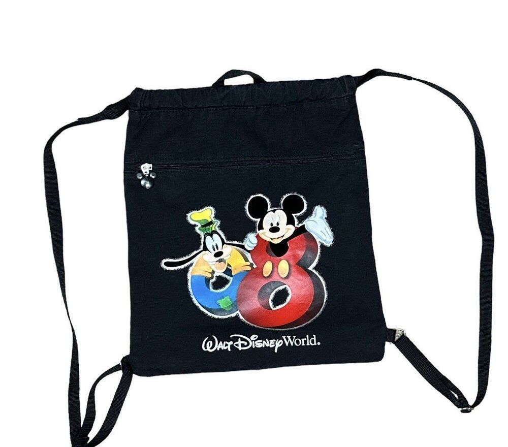 Disneyland Resort 2008 Mickey Mouse Goofy Drawstring Cinch Canvas Backpack